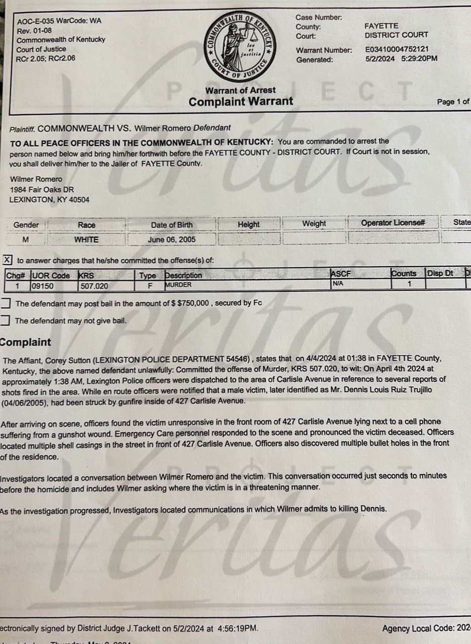 Romero Arrest Warrant